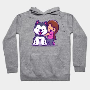 Cute Girl With Husky Dog Hoodie